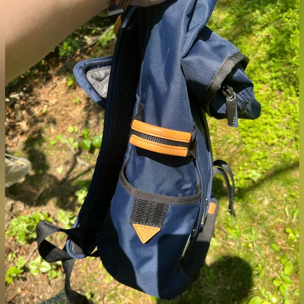 Tumi Blue & Black Roll-Top Backpack with Leather Trim